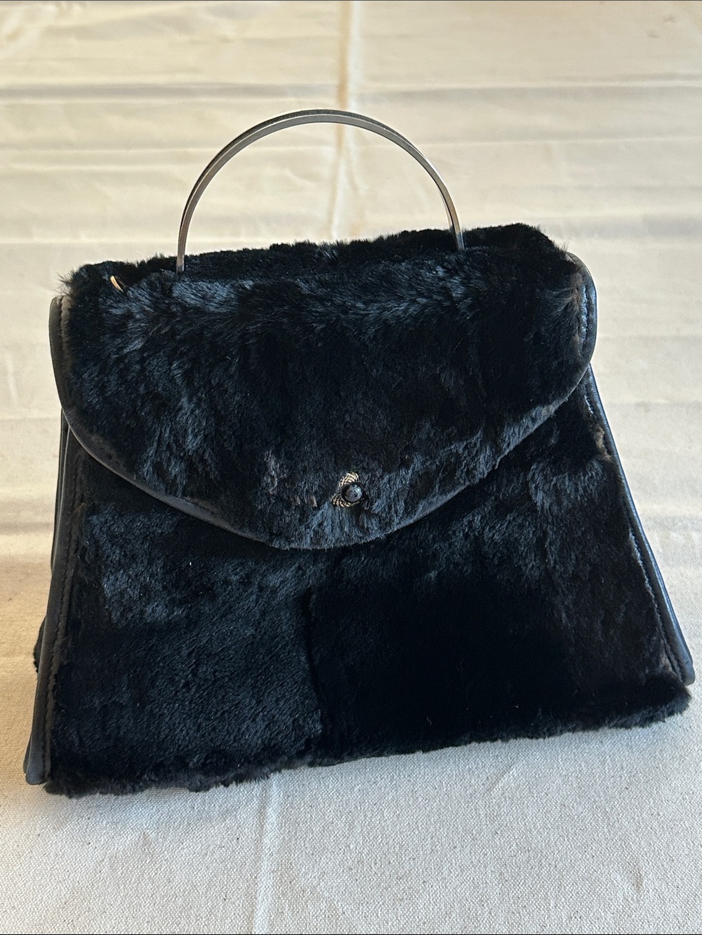 Black Fur French Hand Bag